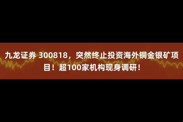 九龙证券 300818，突然终止投资海外铜金银矿项目！超100家机构现身调研！